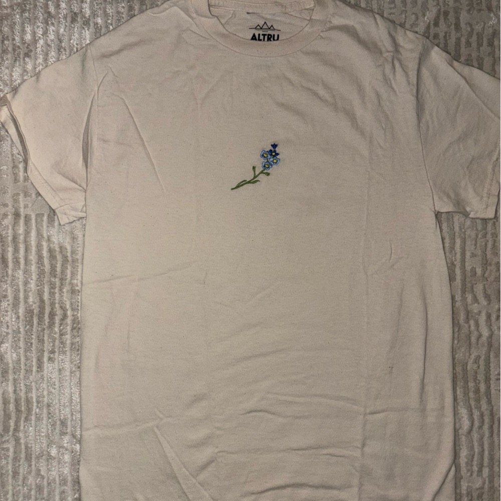 Urban Outfitters Altru Off-White Tee with Blue Floral Accent